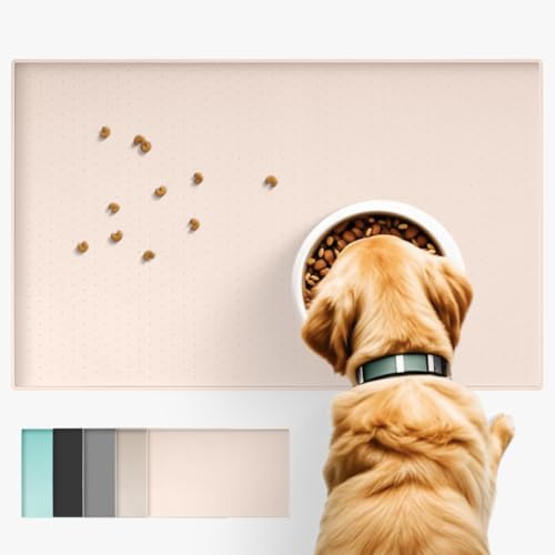 Conlun Dog Food Mat Cat Food Mat Silicone Rubber Mat, Anti-Slip Design, 100% Waterproof Pet Food Mat,Raised Edge to Avoid Water Or Food Spilling Out, Dishwasher Safe,Easy to Clean,60x40 cm