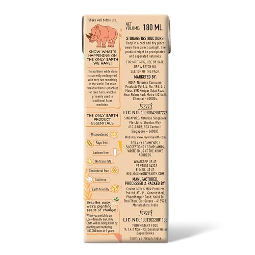 Image of Only Earth Oats Drink Barista Edition | Unsweetened Drink | Lactose Free | Preservatives Free | Plant Based | Dairy Alternative | Source of Calcium | Source of Vitamin D, B1, B2 & B12 | Made with Natural Ingredients | 180ml