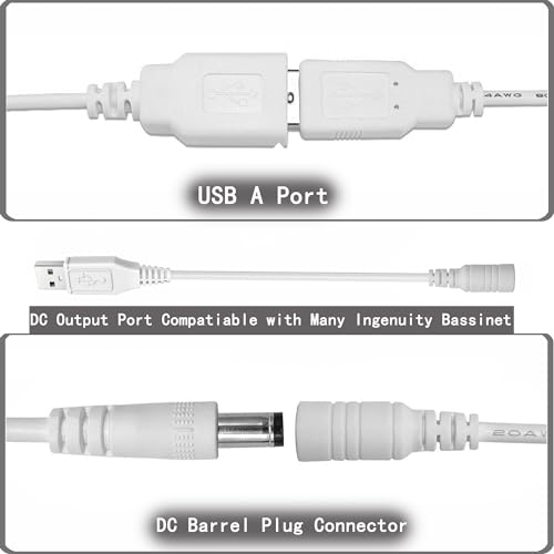 7.1FT Baby Swing Power Cord for Ingenuity, Compatible with Ingenuity Swing for InLighten,Anyway Sway,ConvertMe,InLighten Soothing, Replacement Baby Swing Charger USB Cable with USB A and DC Plug - Thumbnail 2