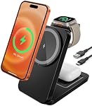 3-in-1 Chargeur sans fil pour iPhone 17 16 15 14 13 12, 15W Station de recharge rapide magnétique Qi pour Apple Watch AirPods, MagSafe Chargeur pliable compatible avec LED Indicateur & Dissipation de chaleur (noir)