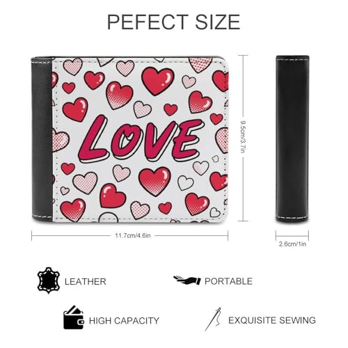 Slim Wallet Red And White Heart Compact Bifold Wallet with Credit Card Holder Leather Coin Slot ID Window Unisex2