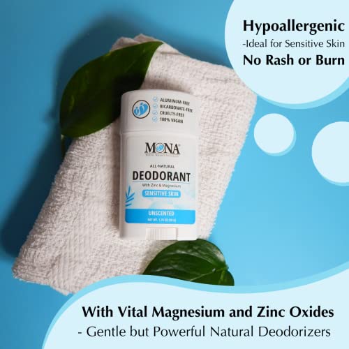 Image of MONA BRANDS All Natural Deodorant For Women & Men | For Sensitive Skin | No Aluminum or Baking Soda | (UNSCENTED 1.76 Oz)