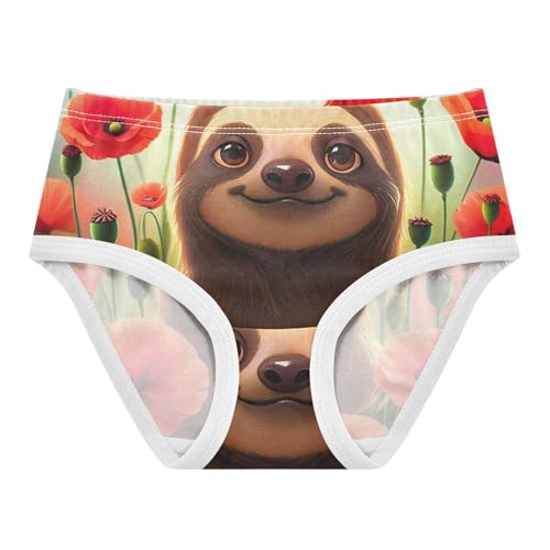 Cute Brown Sloth Red Florals Toddler Underwear Floral 2t Cotton Panties Little Girl Aesthetic Briefs Girls Undies