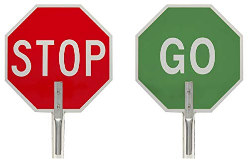 Brady 55775 Aluminum "STOP" and "GO" 2-Sided Traffic Paddle Sign, White on Red/White on Green