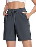 TACVASEN Athletic Shorts for Women Quick Dry Lightweight Hiking Golf Shorts with Pockets Running Water Resistant UPF 50+ Dark Grey L