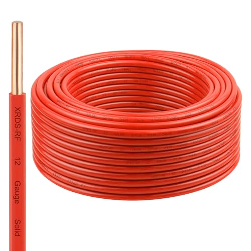 Image of THHN Wire 100 FT, Single Bare Copper Conductor, 12AWG Red Electrical Wire, Solid Building Wire 600V Nylon Sheath Cable for Indoor /Outdoor Applications