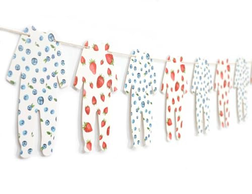 WAUAO Strawberry Baby Shower Bodysuit Banner,Blueberry Baby Shower Banner