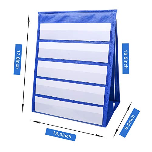 Wiwaplex Double Sided Desktop Pocket Chart & Magnetic Pocket Chart Blue Set With 40 Dry Erase Cards Standards,Daily Schedule,Activities,Classroom, School, Office Or Home Use #TOP3