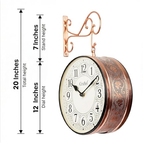 Image of CRAFTEL Double Sided Station Wall Clock Electroplated Rose Gold | English Roman Numerals Aluminum Dial | Gift for Home Hall Living Room | Dial 12 Inch - Rose Gold - 365 Days Warranty |