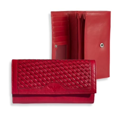 iulius, Cartera de Cuero para Mujer, Piel Auténtica de Vacuno, Diseño con Solapa Trenzada, 19x11x3 cm, con Múltiples Compartimentos (Rojo)