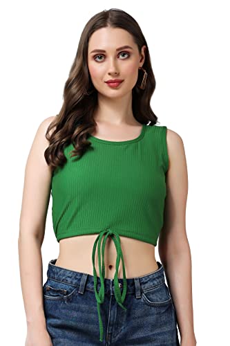 Image of POPWINGS Casual Solid Ribbed Crop Top for Women || Sleeveless Crop Top for Women || V-Neck Crop Top for Women || Women Crop Top for Summer
