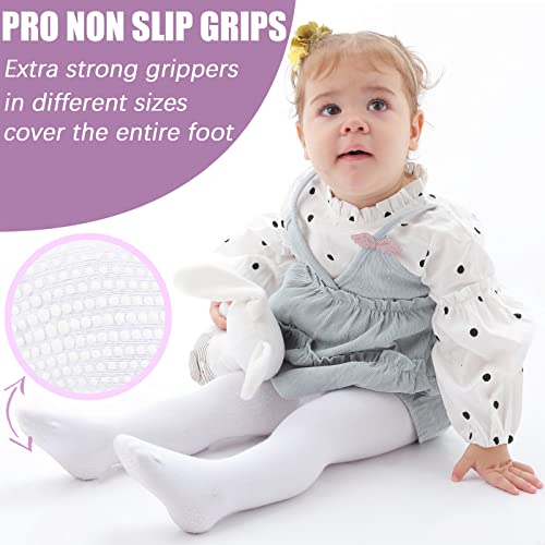 Mini Angel Baby Girl Tights Non Slip Baby Tights Warm Cotton Leggings 2-4 Years Seamless Pantyhose Non-Skid Grip For Toddler 2 Pack (White, Pink, L) #TOP1