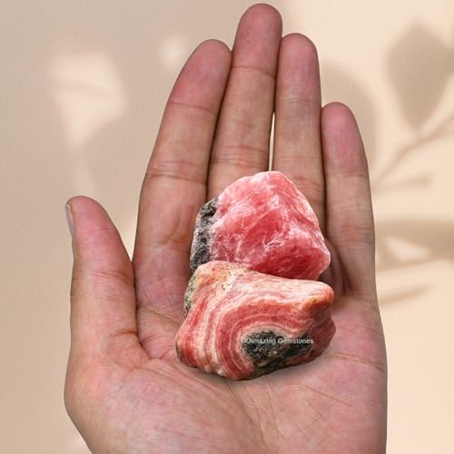 Image of Amazing Gemstone Rhodochrosite Raw Crystals and Healing Stones, Natural Rocks For Tumbling - DIY Raw Stones And Crystals (2 Pieces)
