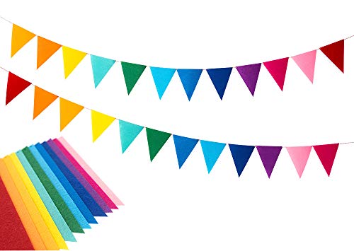 Ecccho - 24 Pcs 16.4 Feet Pennant Banner Felt Bunting Fabric Flags Rainbow Decorations