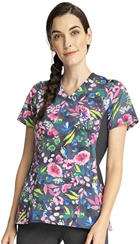 Cherokee iFlex Women Scrubs Top Mock Wrap Knit Panel Print CK642 ...