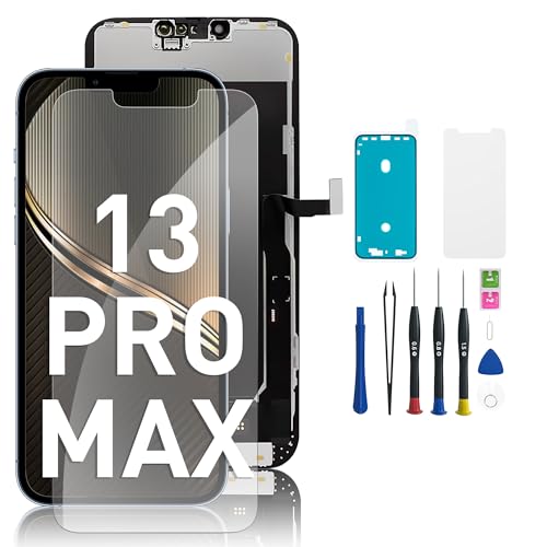 Hoonyer iPhone Display Ersatz Set 3D Touch Bildschirm mit Rahmen & Digitizer inkl. Reparatur-Werkzeug wasserdichtem Kleber & gehärtetem Displayschutz (iPhone 13 promax -6.7)