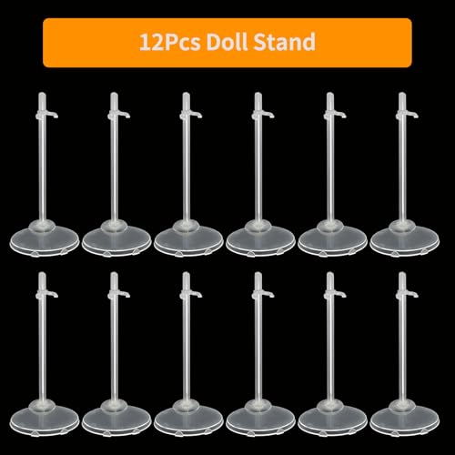Image of 12-Pack Adjustable Doll Stands for 8-12 Inch Dolls, Clear Plastic, Hobby Figure Display Stands