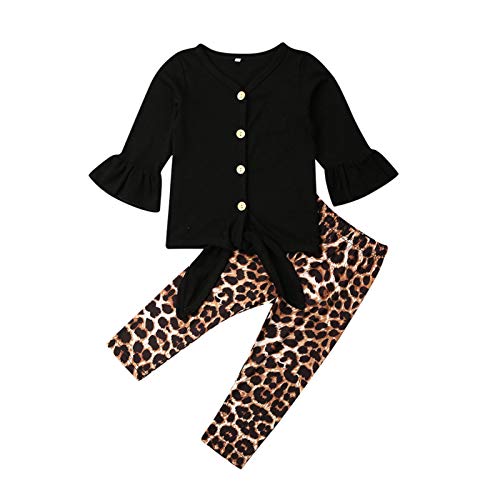 Goocheer Casual Toddler Girl Clothes Long Sleeves Shirt Top Trousers Pants Set Toddler Girl Leopard Outfit Fall Winter Clothing (Black, 5-6T) #TOP10
