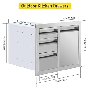 Outdoor Kitchen Drawers 29.5W X 22.6H X 21.7D Inch, Flush Mount Double BBQ Drawers with Handle Stainless Steel BBQ Drawers for Outdoor Kitchens, Patio Or Grill Station Outdoor Kitchen Drawers 295W X 226H X 217D Inch Flush Mount Double BBQ Drawers with Handle Stainless Steel BBQ Drawers for Outdoor Kitchens Patio Or Grill Station