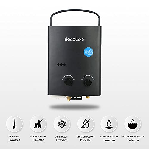 Camplux 5L Portable Propane Gas Tankless Water Heater, 1.32 Gpm Tankless Water Heater With 1.2 Gpm Water Pump, Black #TOP2