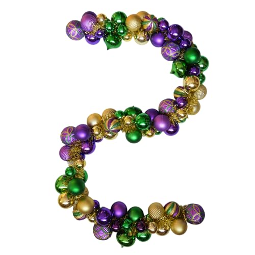 6 Ft Mardi Gras Garland with Purple Green Gold Glitter Balls, Carnival Bead Decor for Front Door, Mantel, Wall and Fireplace, Festive Fat Tuesday Indoor Outdoor Party Supplies by idyllic - Used condition - US$20.15