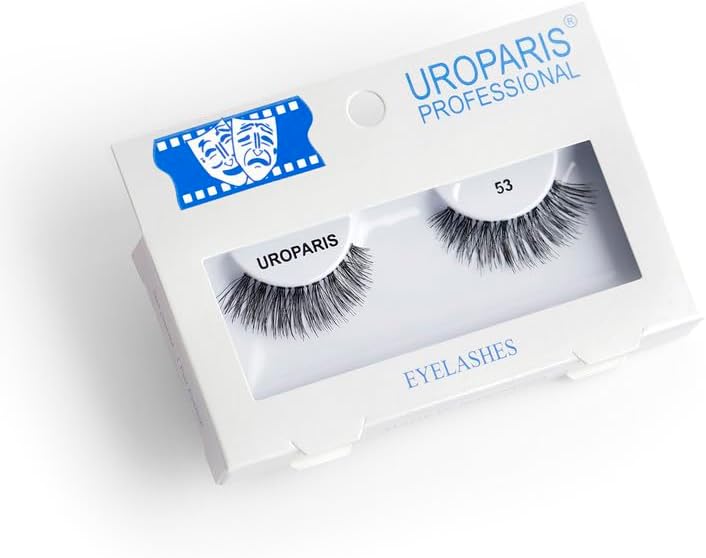 Uroparis 53 Eyelashes for Women — Tapered Handmade Eye Lashes | Lightweight False Lashes with Premium Virgin Hair | Invisible Band | For Glam Look & Enhance Beauty (Black) - 1 Pair