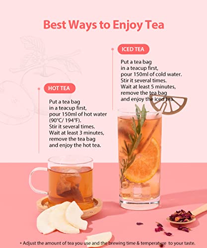 Ssanggye Apple Hibiscus Black Rooibos Blended Tea 1.5G X 15 Pyramid Tea Bags, Tangerine Peel / Chamomile / Natural Fruit Chips With Apple Flavors Refreshing And Soothing Tastes Contians Low Caffeine #TOP4