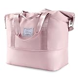 Travel Duffel Bag - Large Shoulder Weekender Overnight Bag, Carry on Bags with Wet Pocket, Waterproof Expandable Duffel Bags with Trolley Sleeve for Sports Travel Gym, Pink