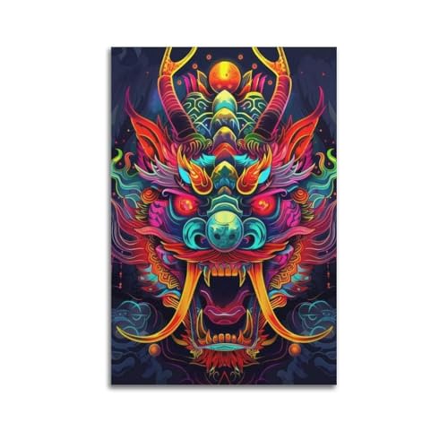 KIUYGPPJ Poster decorativo da parete con Yokai giapponese al neon, poster decorativo da parete su tela, stampa moderna per camera da letto, per camera da letto, 20 x 30 cm