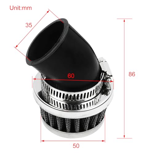 Image of 35mm Air Filter for CRF50 50cc 70cc 90cc 110cc 125cc Dirt Bike Go Kart ATV | 45 Degree Angled, with Clamp-On, Fits NST SunL Kazuma Baja Coolster Taotao Buyang, Bent Rubber Tube Air Cleaner