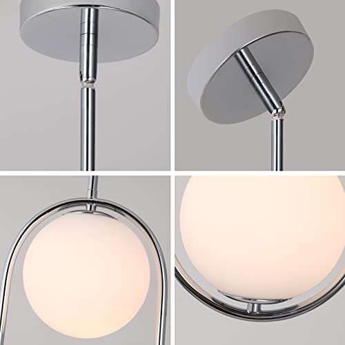 Seeu Chrome Pendant Lighting Mid Century Pendant Light Fixture Hanging Lighting Fixture With White Globe Glass Lampshade Pendant Chandelier For Kitchen Island Dining Room Bedroom #TOP2