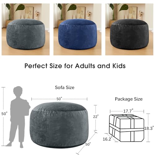 Image of Bean Bag Chairs for Adults - Memory Foam Furniture BeanBag Chair - Kids /Teens Sofa with Soft Micro Fiber Cover - Round Fluffy Couch for Living Room Bedroom College Dorm - 5 ft, Grey