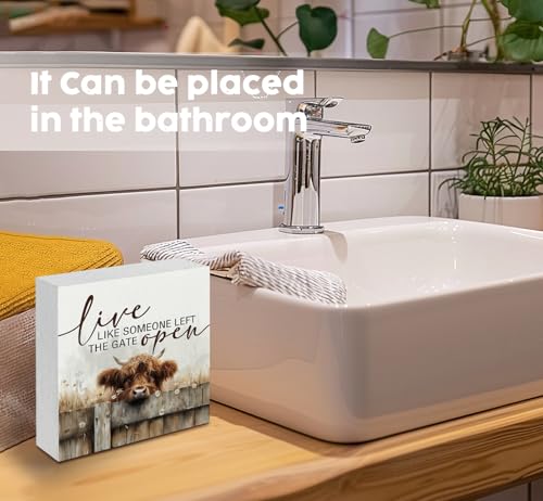 Caja de madera decorativa con vaca Highland 5x5 in miniatura 6