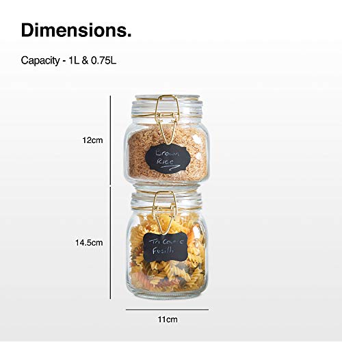 Vonshef Set Of 5 Clip Top Glass Storage Preserving Jars - With 10 Reusable Stickers & 1 Anti-Dust Chalk #TOP4