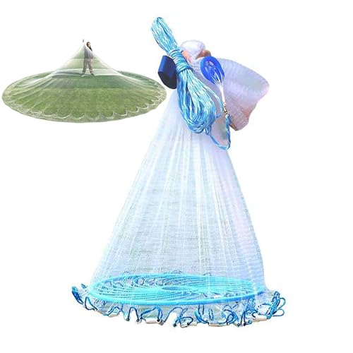 Seawater Freshwater Fishing nets, Used for Bait Trap Fishing nets, Equipped with Heavy-Duty Rust-Free Settlers (with Frisbee, Radius 10 feet)