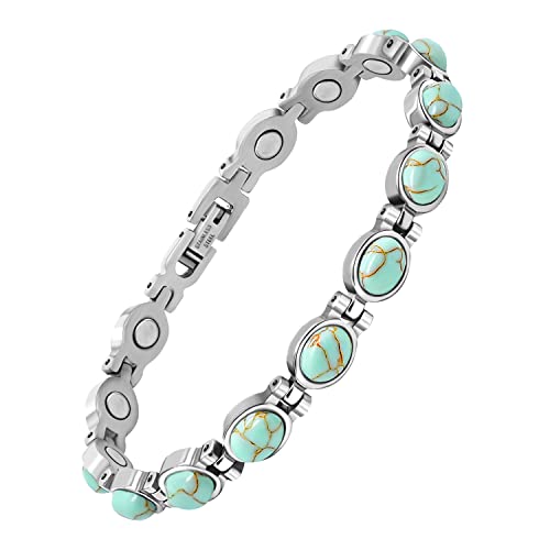 Bracelet magnétique Turquoise JEROOT en acier inoxydable élégant de 3500 Gauss pour femmes