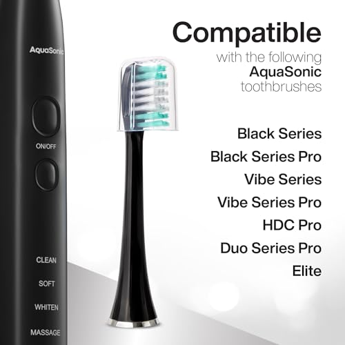 AquaSonic Standard Replacement Brush Heads | for Normal & Sensitive Teeth | Compatible with Many AquaSonic Toothbrush Handles (2 Pack Black)