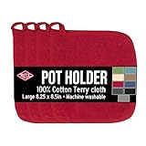 RITZ Terry Potholder & Hot Pad: Unparalleled Heat Resistant, Durable 100% Cotton – Ergonomically Designed for Optimal Grip – Easy-Care Machine Washable – 4-Pack, Paprika Red