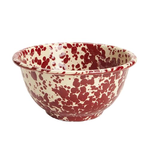 Crow Canyon Home Splatter Enamelware Small Footed Bowl, Burgundy and Cream