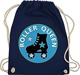 Turnbeutel Rucksack - Vintage Clothes Retro Deko - Roller Queen Rollschuh - Unisize - Navy Blau - kinderturnbeutel typisch frau wrotki stoffbeutel rolschue beutel rollshuhe tasche rollschue - WM110