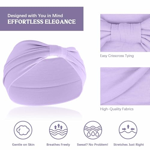 Image of Awumbuk Wide Headbands for Women Knotted No Slip Head Bands Soft Turban Headband Hair Accessories Boho African Solid Color Head Wraps for Women Yoga Workout (blue)