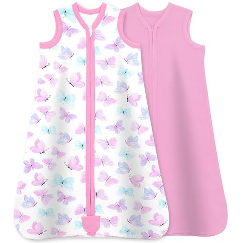 Image of Baby Wearable Blanket, Breathable Cotton Sleep Sacks for 6-12 Months, 2 Pack Unisex Sleeping Bag Sack, Medium Size, 2-Way Zipper, 0.5 Tog