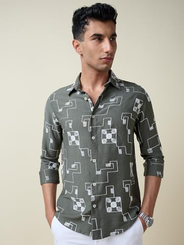 Image of Thomas Scott Mens Regular Fit Embroidered Full Sleeves Casual Shirt