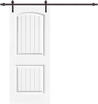 Camber Top Paneled Composite MDF Interior Sliding Barn Door with Hardware Kit, 30 x 80 in, White Primed