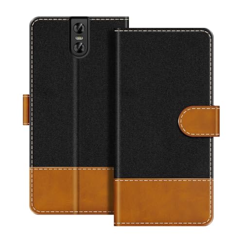 UOGNADGD Leder-Flip-Portemonnee-Hülle Kompatibel mit Doogee BL7000 Handyhülle mit Kartenhaltern, RFID-Blockierung, Magnetverschluss und Kickstand (Schwarz)