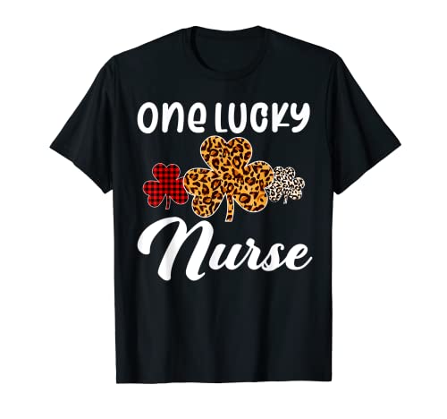 One Lucky Nurse Gift St Patrick's Day Shamrock Leopard Plaid Camiseta
