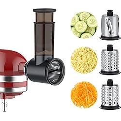 Rallador De Verduras Kitchenaid Accesorio Cortador de Verduras para Robots de Cocina para KitchenAid, Rallador de Queso con 3 Cuchillas de Tambor de Acero Inoxidable, COFUN Accesorio para Cortadora de Mandolina (Negro)