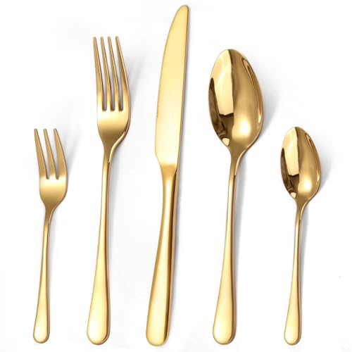 Targizer Besteck Set 6 Personen, 30 teilig Edelstahl Gold Besteck Set Glänzendes Essbesteck Set mit Messer Gabel Löffel, Hochwertiges...