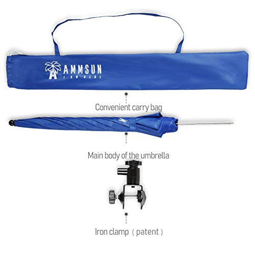 Ammsun Chair Umbrella With Adjustable Clamp 43 Inches Upf 50+,Portable Clip On Patio Chair,Beach Chair, Blue #TOP5
