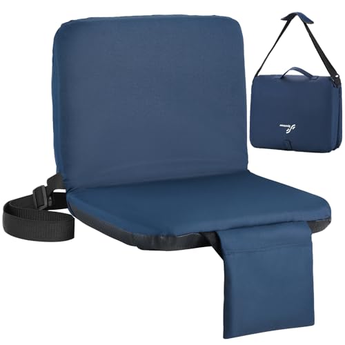 Sportneer Stadium Seats with Back Support: 6 Reclining Positions Stadium Seats with Carry Handle & Storage Pocket - Folding Bleacher Chairs with Back and Cushion for Sports Ourdoors Events, Blue